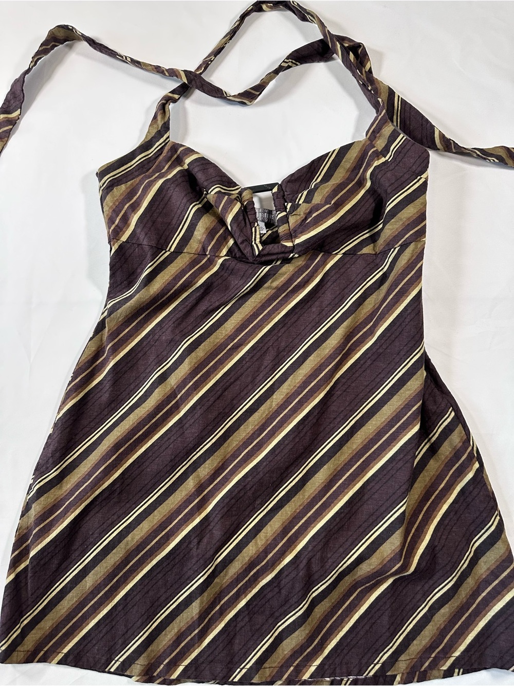 Urban Outfitters Strapless Halter Dress in Brown and Tan Stripes